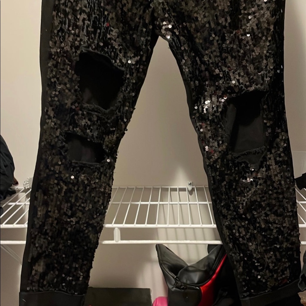 Sequin black cut up pants
